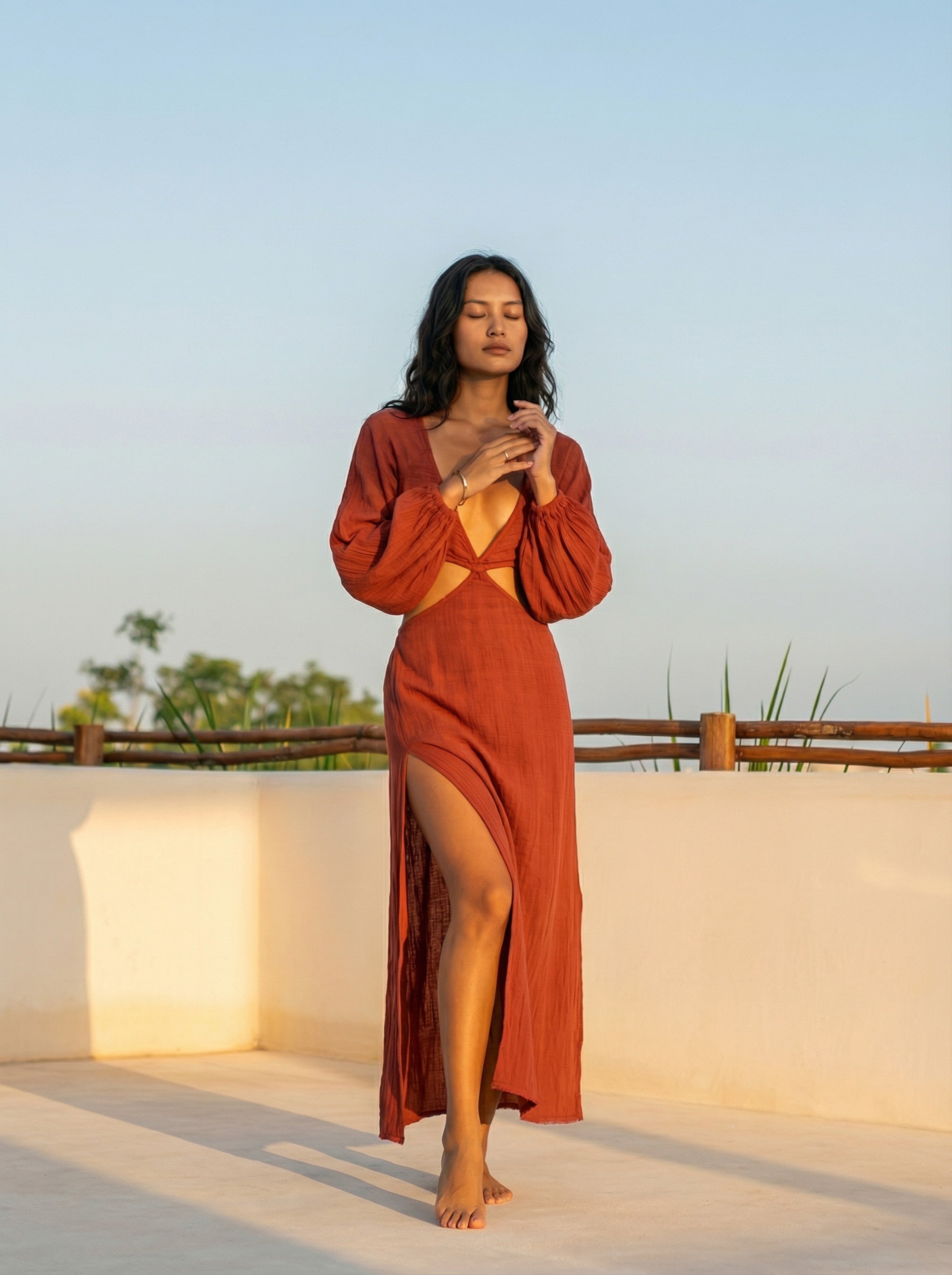 LAYLA RUST CUT-OUT MAXI DRESS