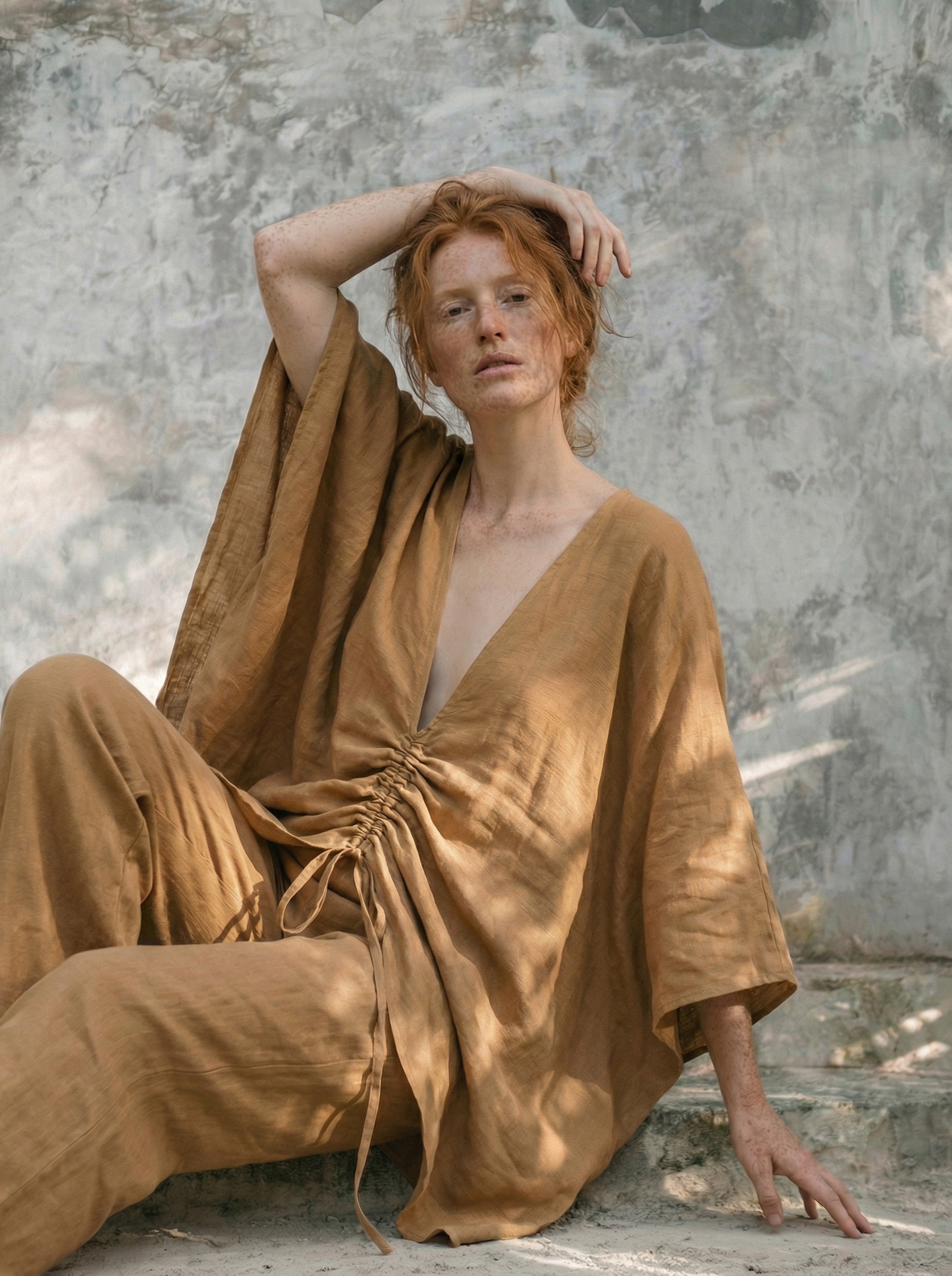 Goa Ruched V-Neck Batwing Blouse