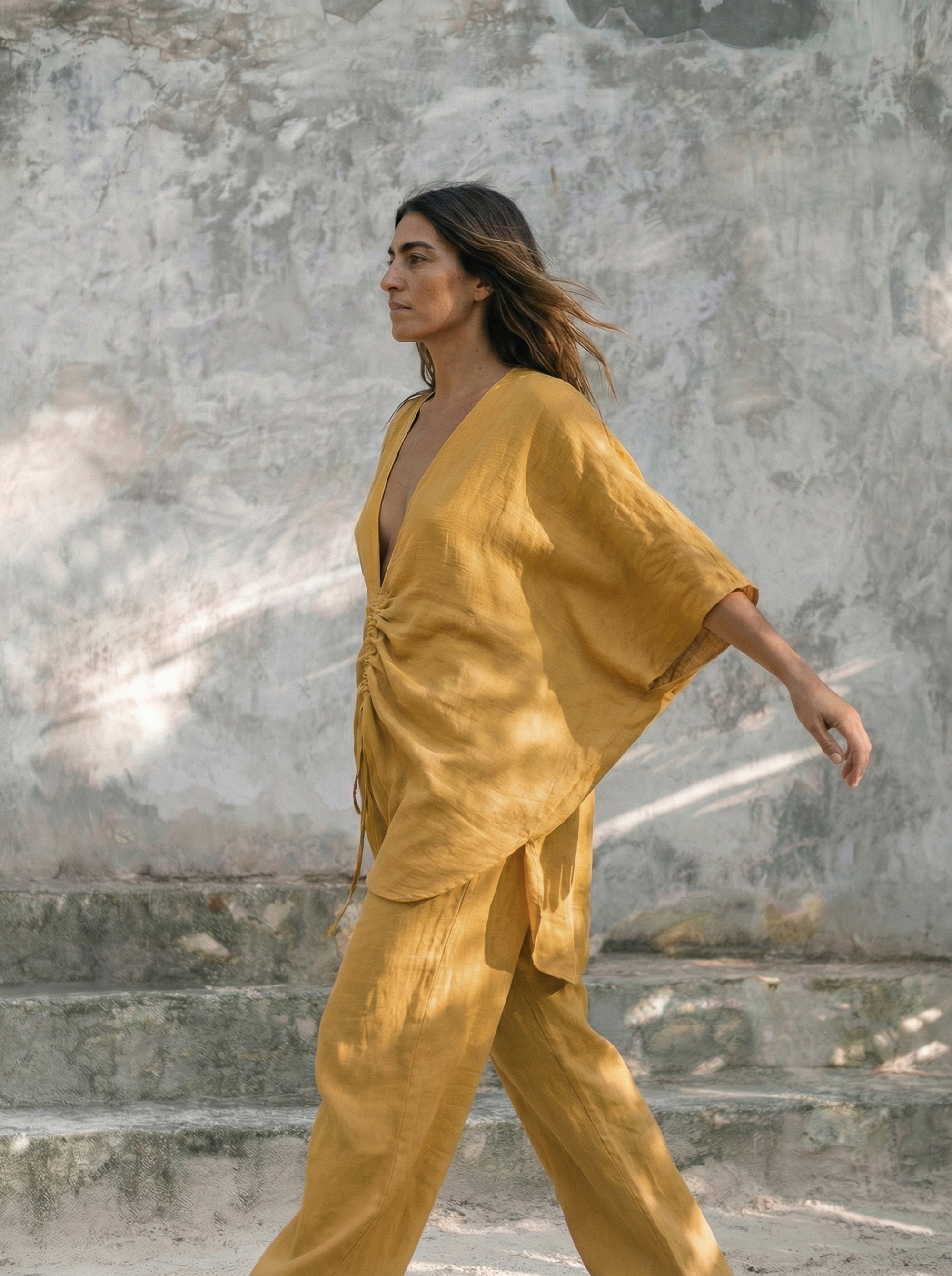 Goa Ruched V-Neck Batwing Blouse