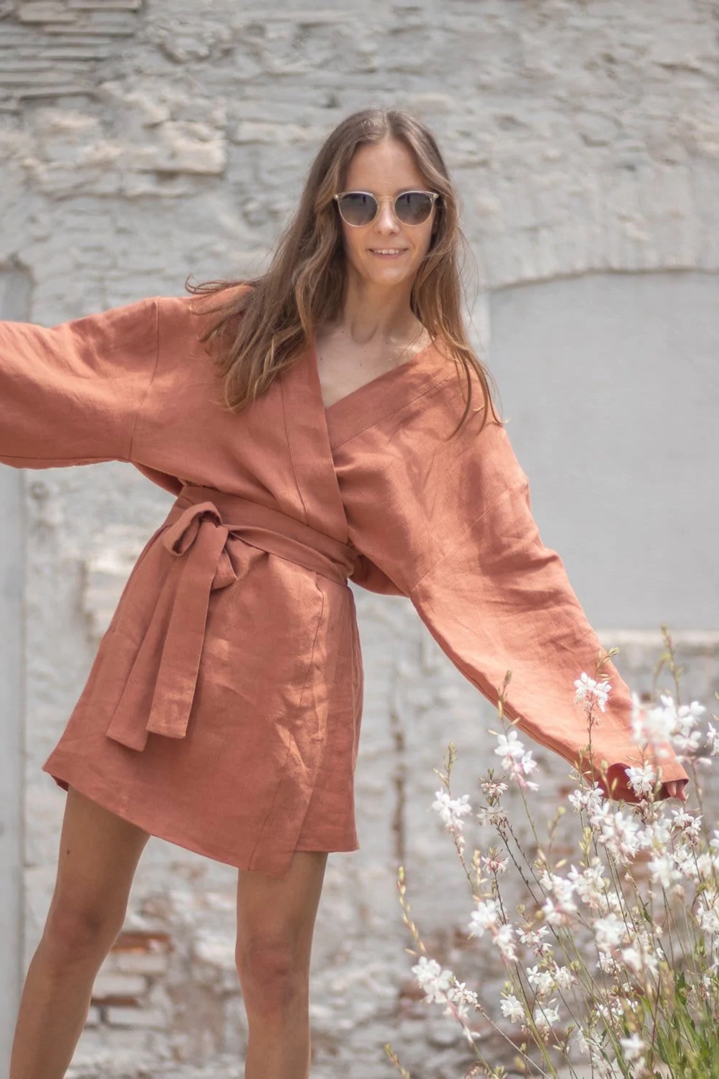 TERRACOTTA LINEN SHORT KIMONO