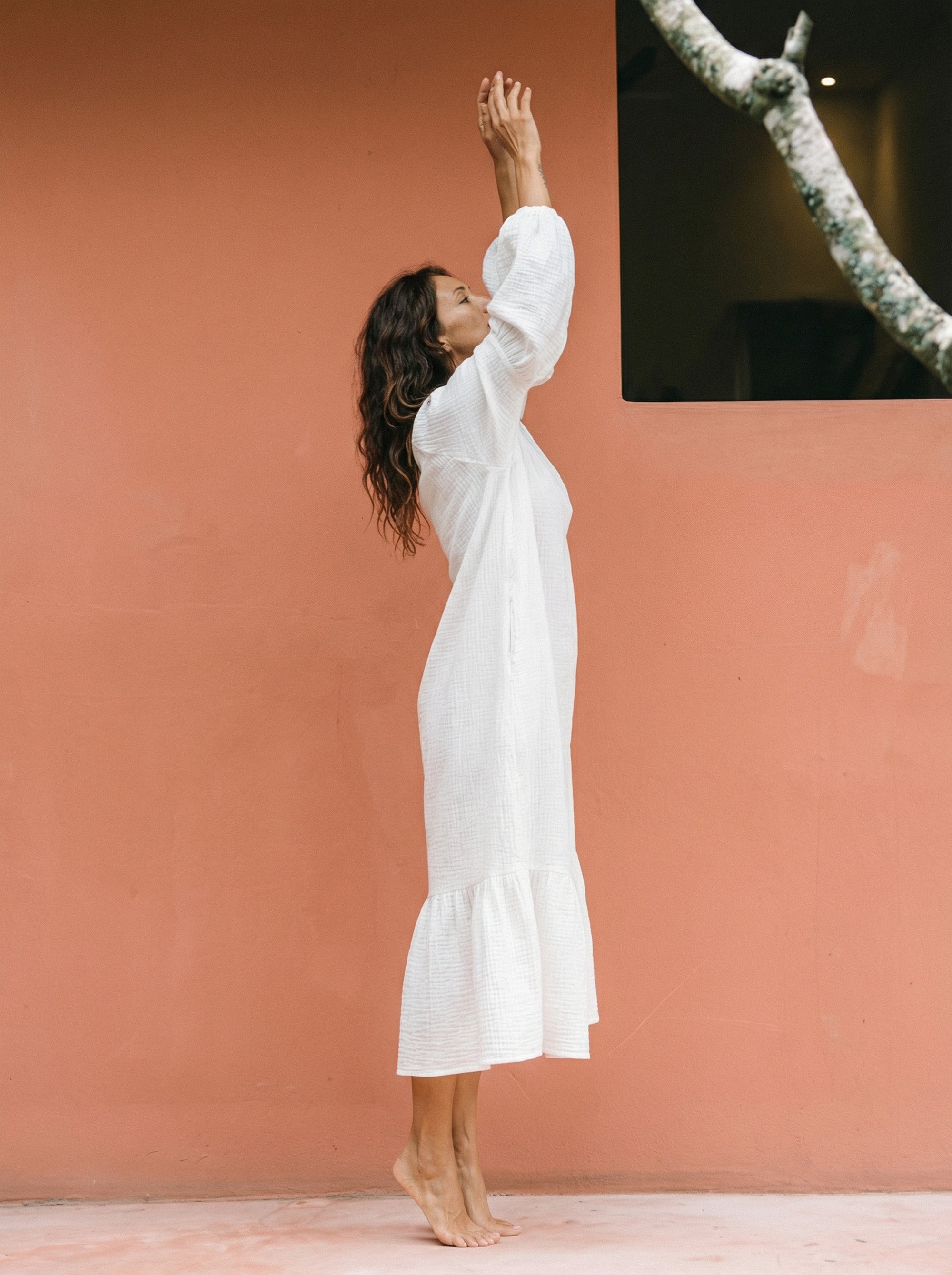 RACHEL White Double Gauze Maxi Dress | Studio Laloba