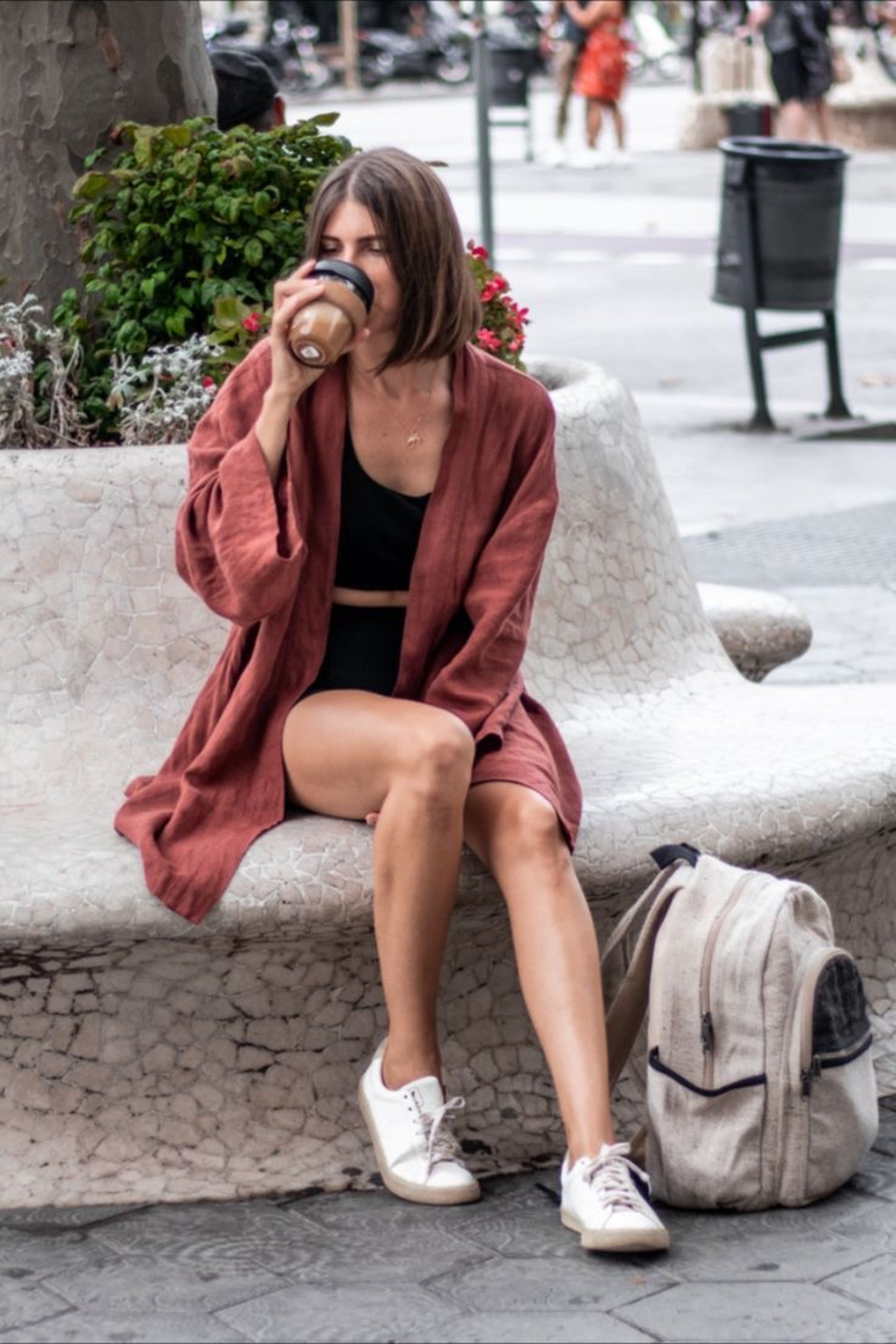 TERRACOTTA LINEN SHORT KIMONO