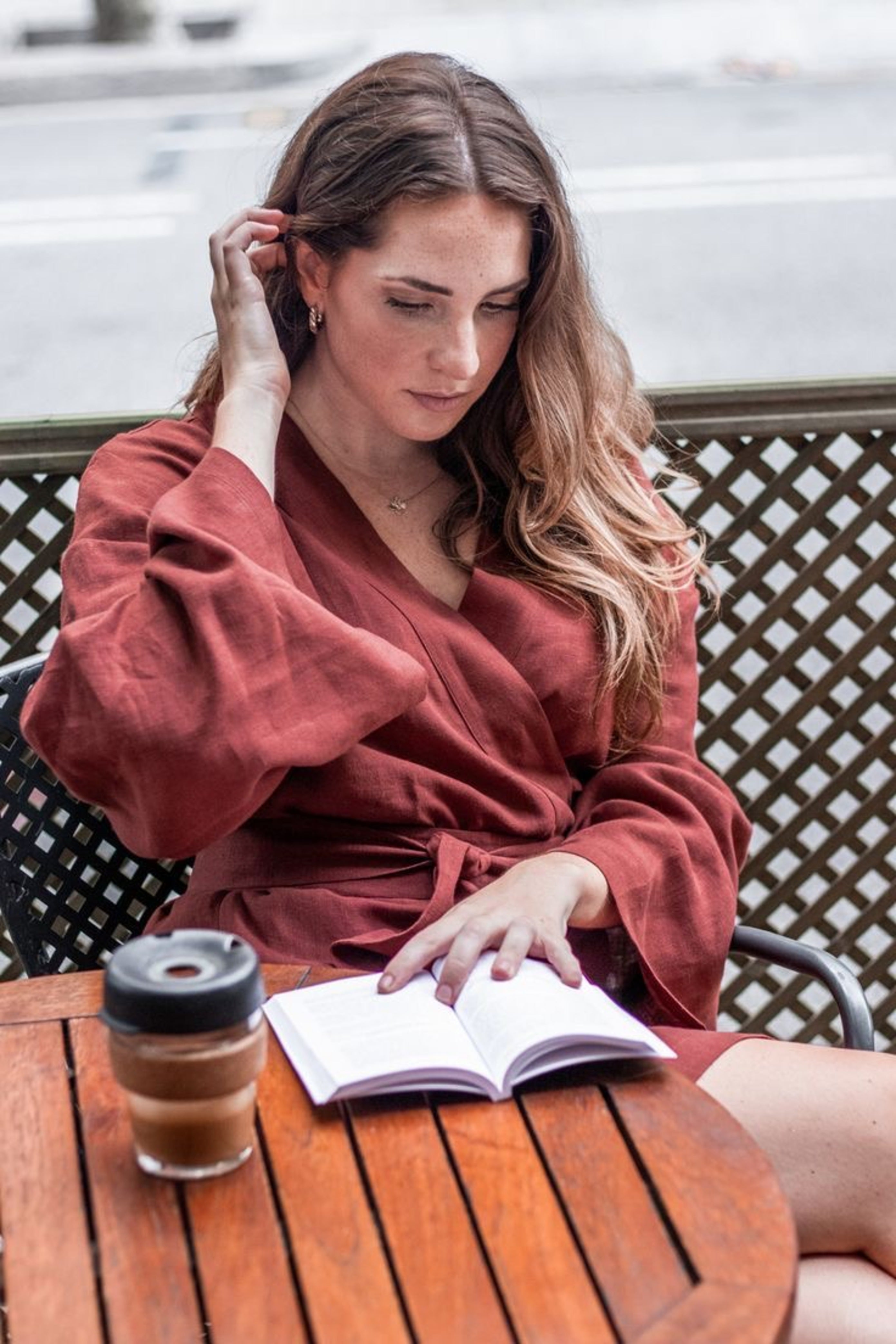 TERRACOTTA LINEN SHORT KIMONO