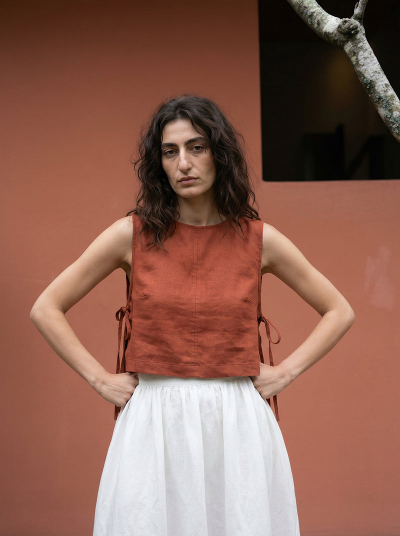 AVVA RUST LINEN TOP