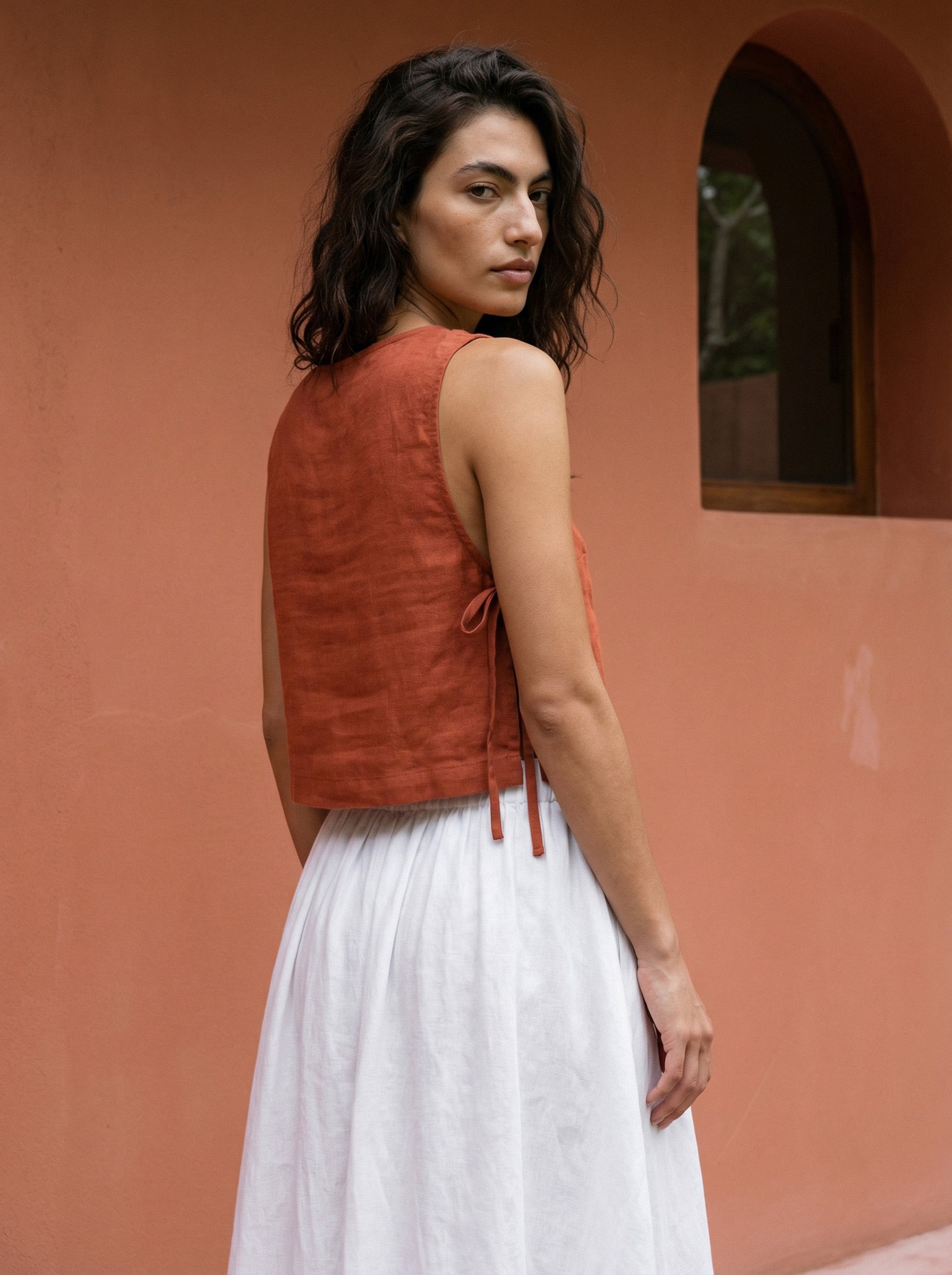 AVVA RUST LINEN TOP