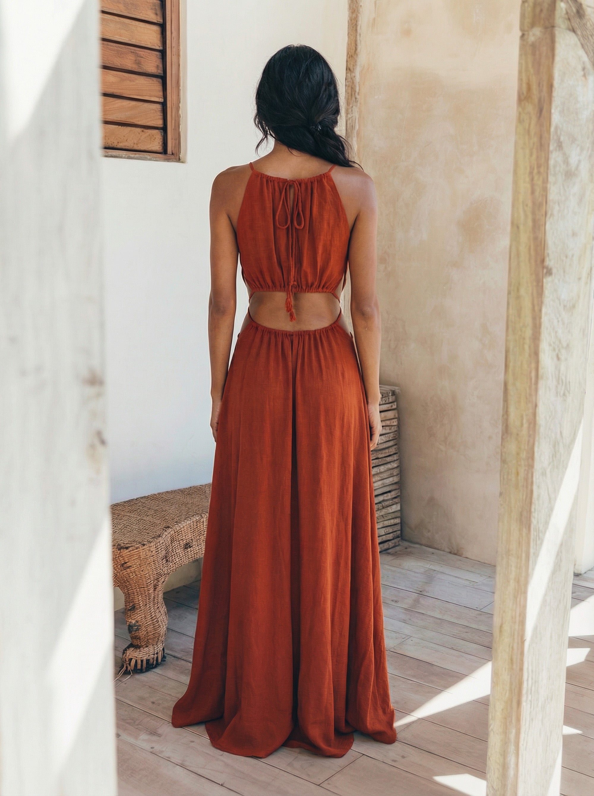 ZOE Rust Ecovero Viscose Maxi Dress | Studio Laloba