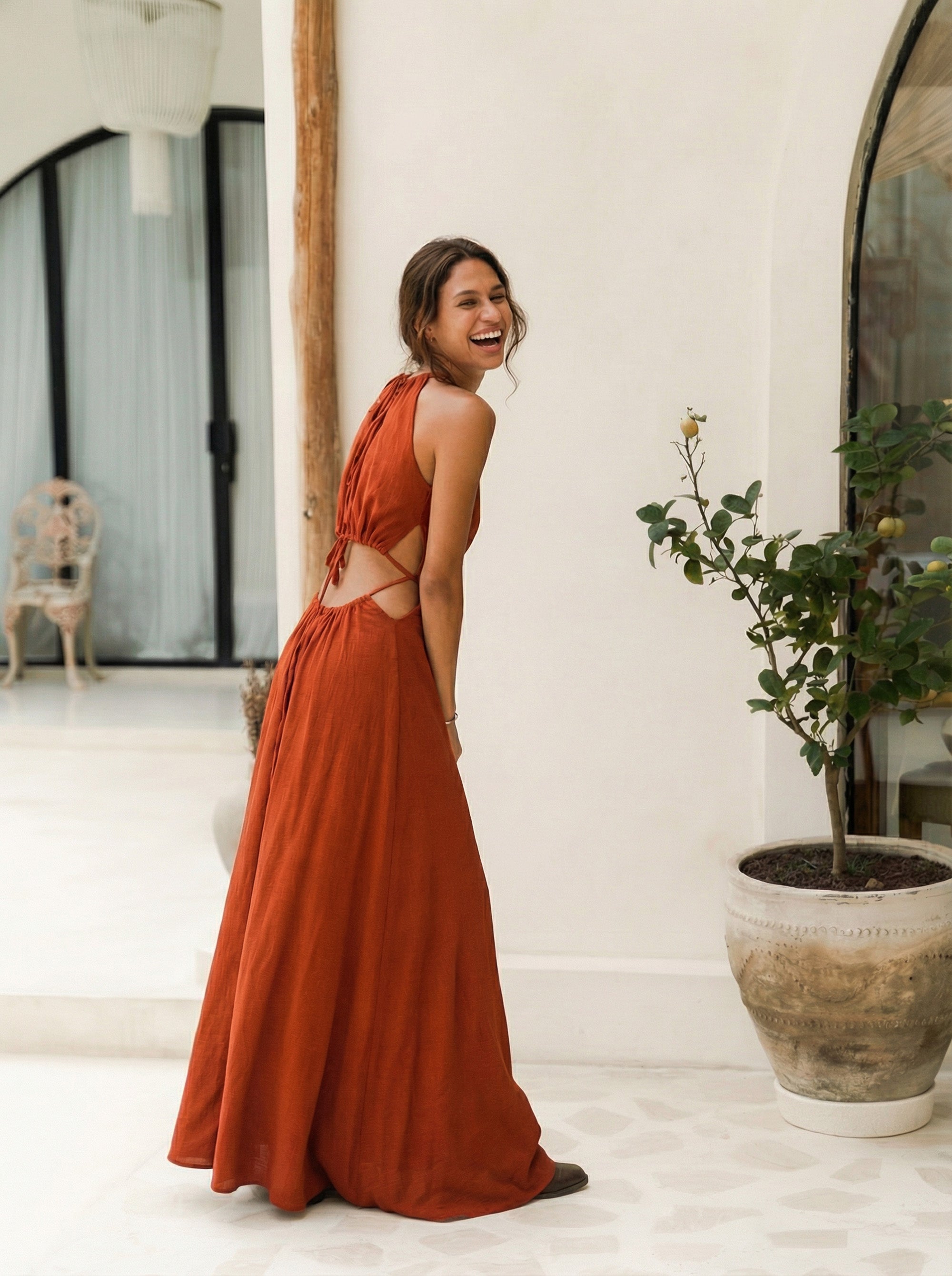 ZOE Rust Ecovero Viscose Maxi Dress | Studio Laloba