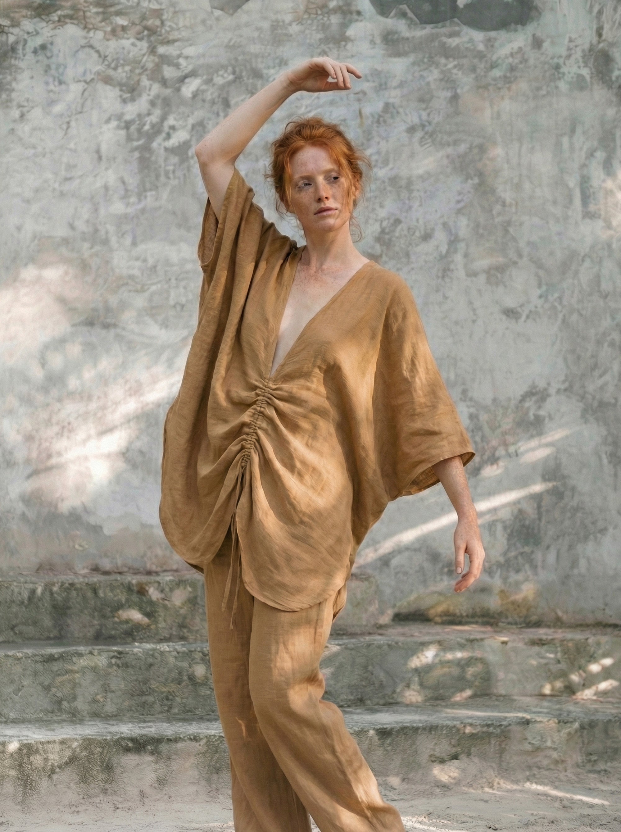 Goa Ruched V-Neck Batwing Blouse