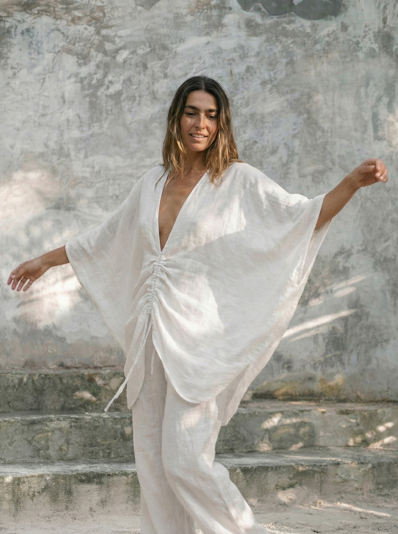 Goa Ruched V-Neck Batwing Blouse