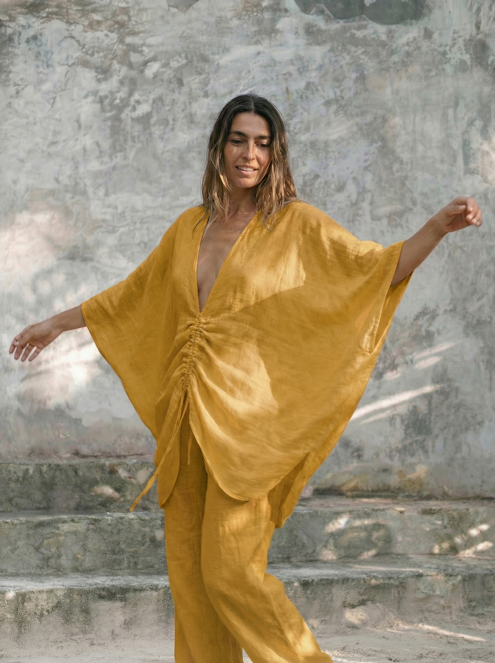 Goa Ruched V-Neck Batwing Blouse