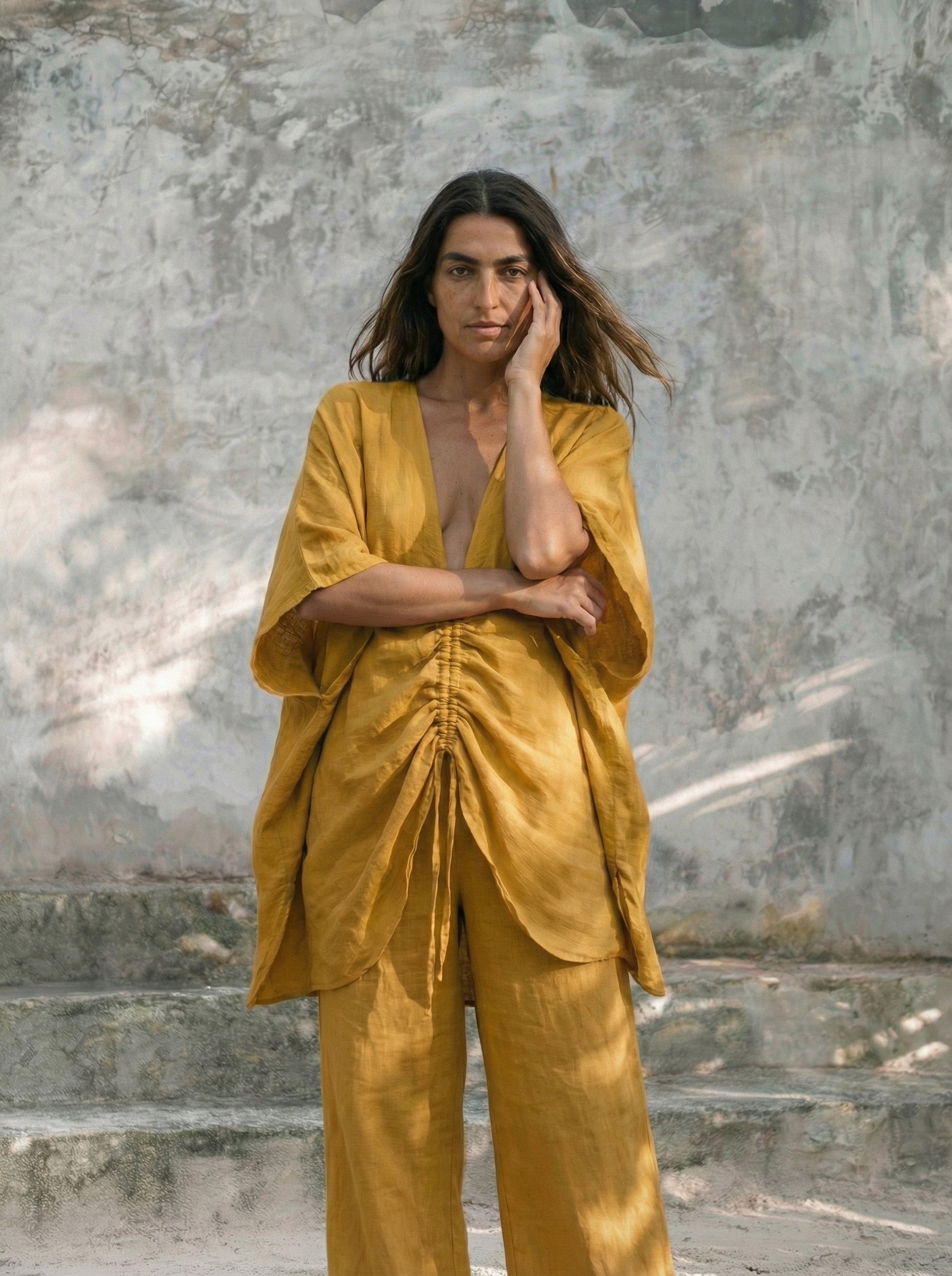 Goa Ruched V-Neck Batwing Blouse