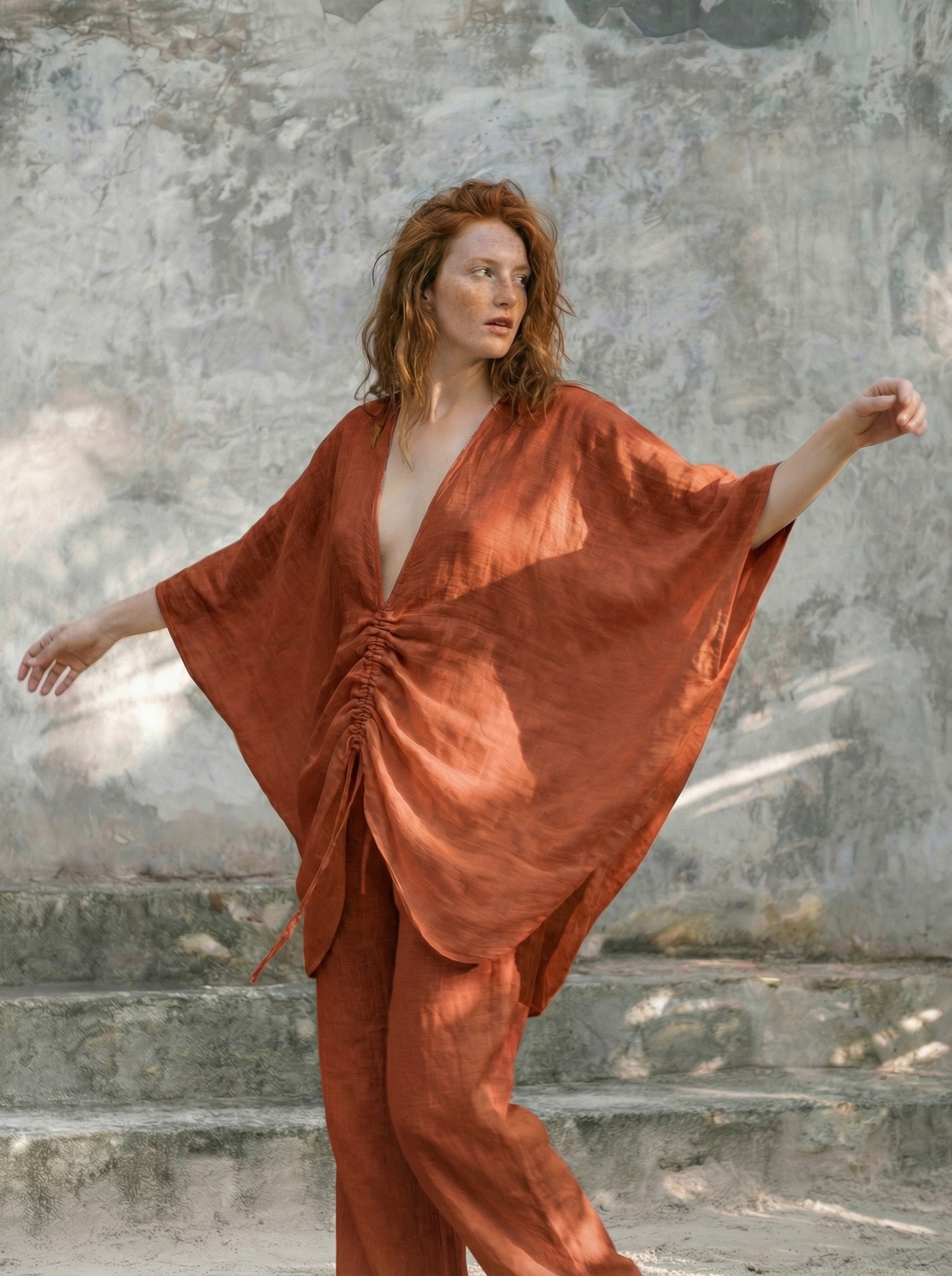 Goa Ruched V-Neck Batwing Blouse