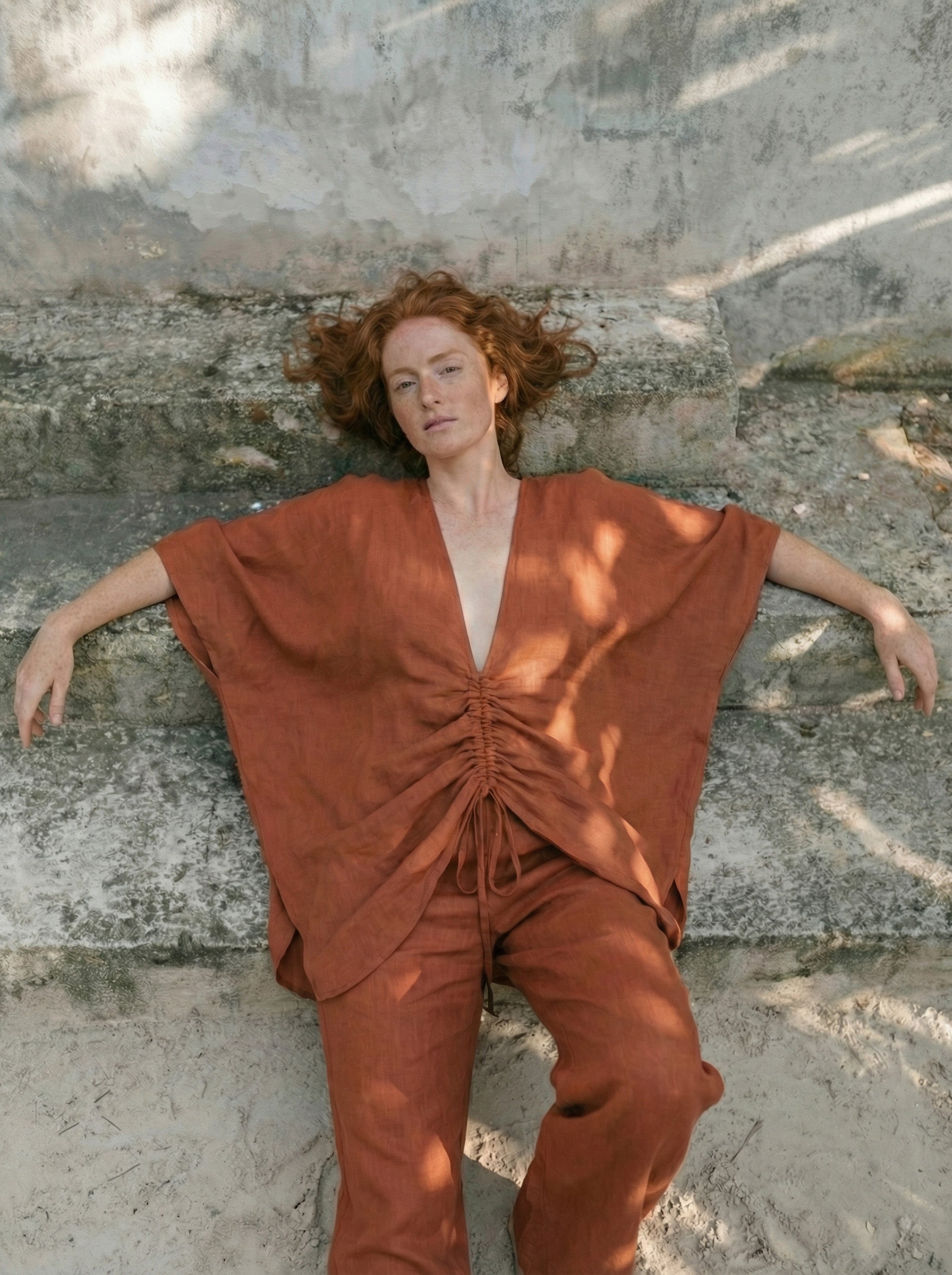 Goa Ruched V-Neck Batwing Blouse